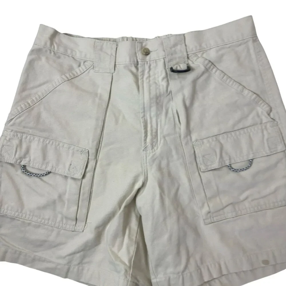 Vintage Columbia PFG Cargo Shorts Mens Medium Beige Cotton Fishing Elastic